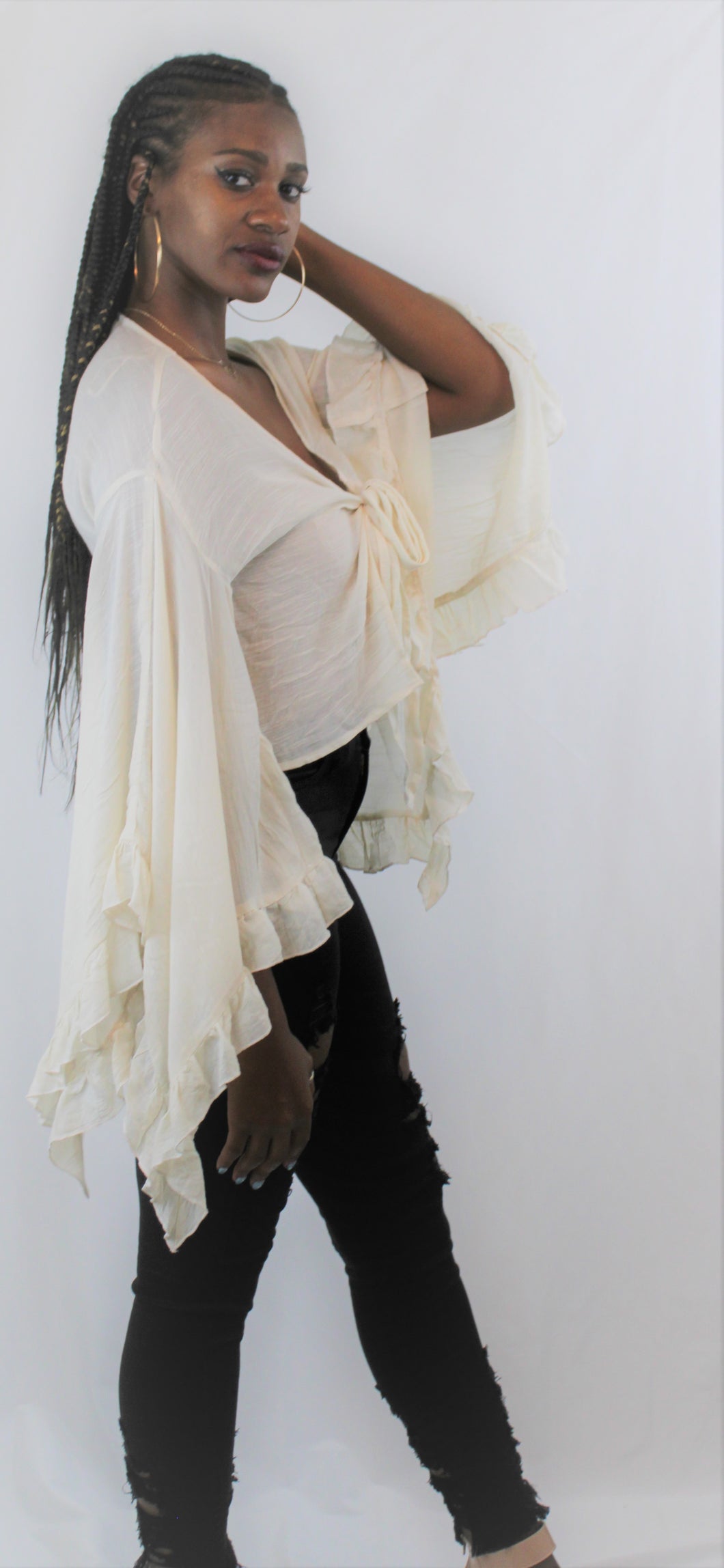 White Wing Tie-up Crop Top