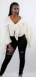 White Wing Tie-up Crop Top